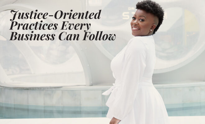 Sabia Wade Smiling in a white dress Justice-Oriented Practices Every Business Can Follow